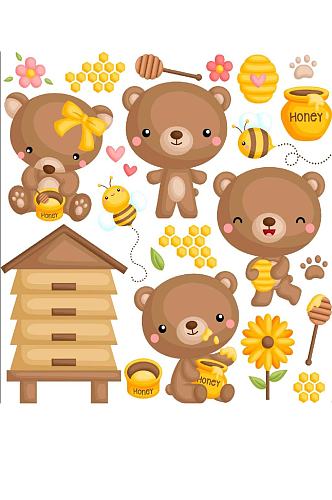 可爱卡通小熊蜂蜜免抠EPS装饰海报素材