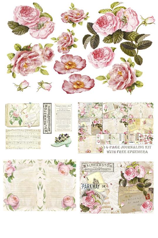 复古玫瑰旧报纸卡片免抠装饰海报素材