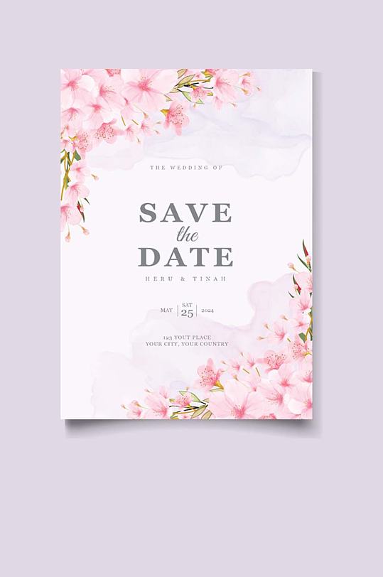 粉色水彩手绘桃花边框装饰贺卡请柬矢量素材-众图网