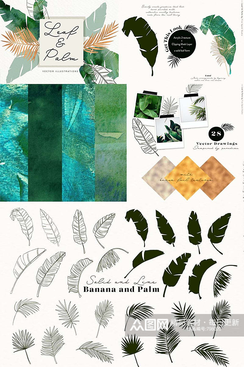 手绘水彩棕榈叶树叶免抠矢量创意设计素材素材