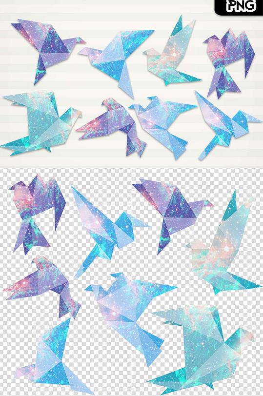 手绘渐变千纸鹤免抠图案设计装饰海报素材