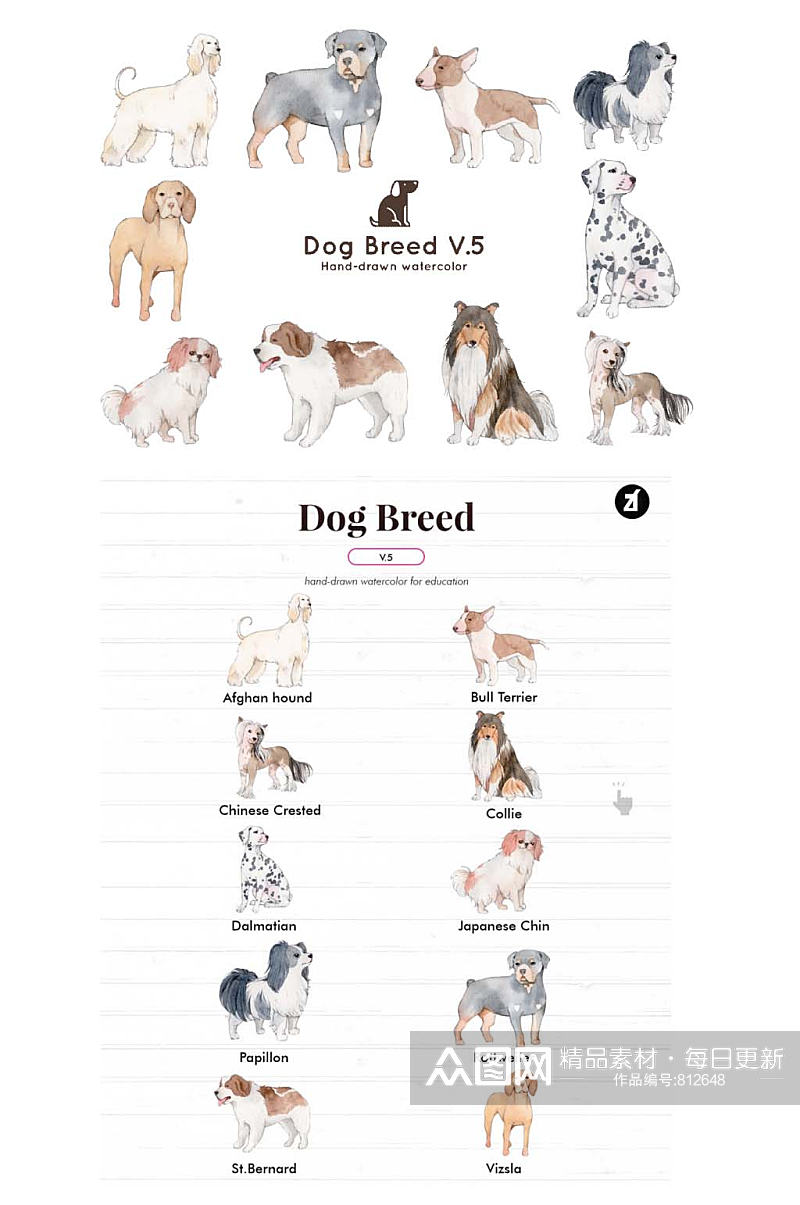 手绘水彩动物可爱狗狗系列免抠PSD素材素材
