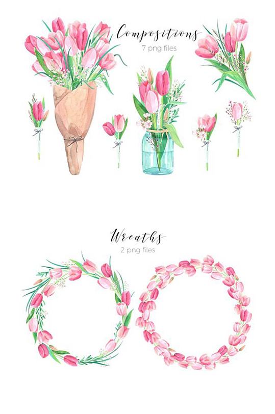 水彩粉色郁金香花朵免抠PNG设计素材