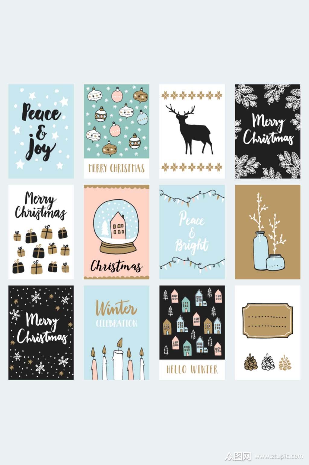 圣诞手绘水彩小鹿元素卡片海报设计素材