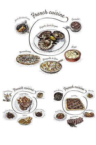 手绘各国特色食物矢量EPS插图餐厅设计