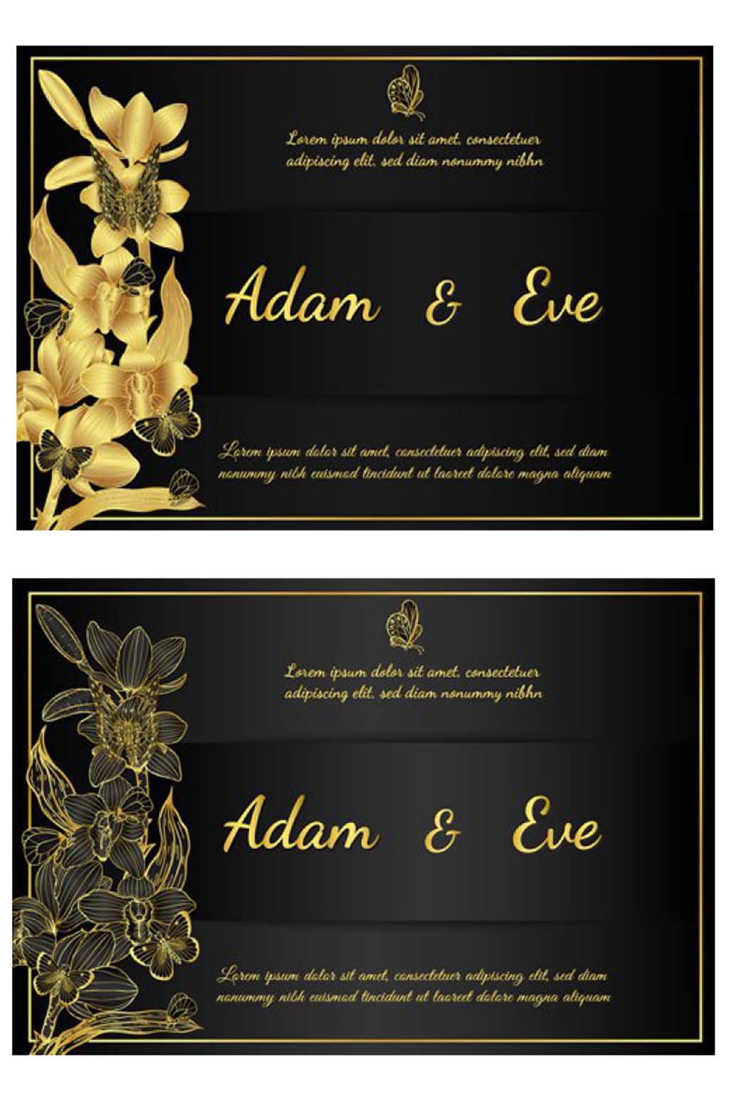 高端镀金蝴蝶婚礼邀请函卡片设计装饰素材