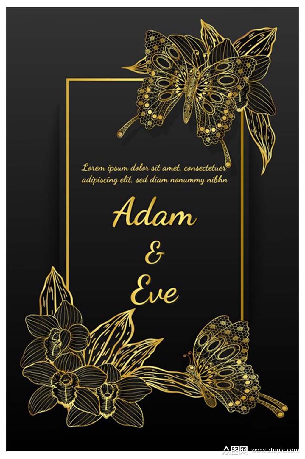 高端镀金蝴蝶婚礼邀请函卡片设计装饰素材