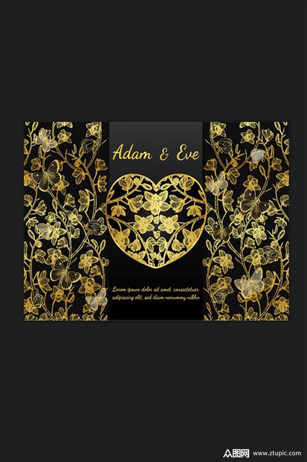 高端镀金蝴蝶婚礼邀请函卡片设计装饰素材