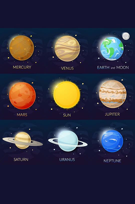 手绘水彩宇宙行星icon矢量海报装饰合集