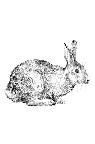 手绘黑白素描插画小兔子PSD分层设计素材