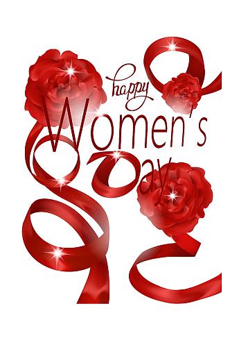 妇女节矢量玫瑰缎带海报横幅装饰设计素材