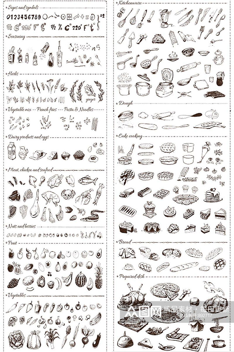 矢量手绘厨房用具EPS装饰设计素材素材
