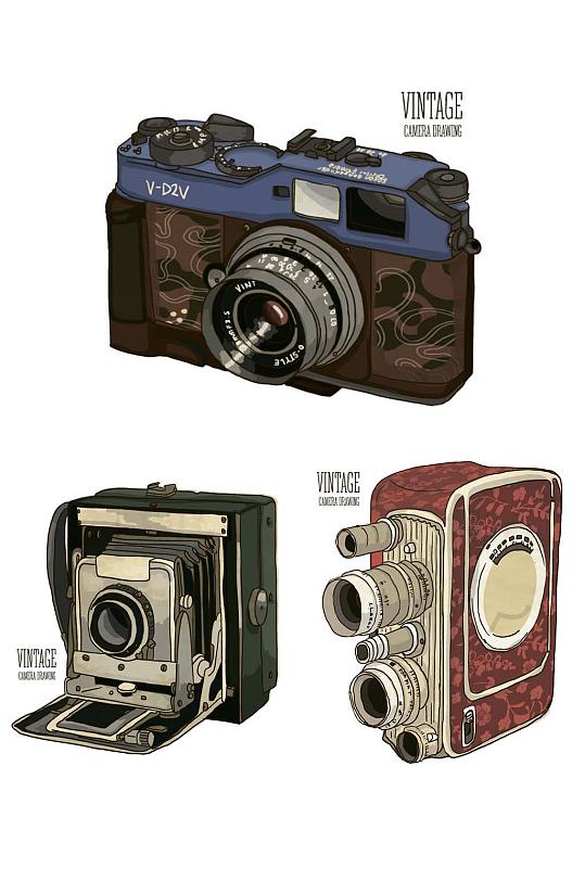 手绘复古水彩相机矢量EPS设计装饰素材