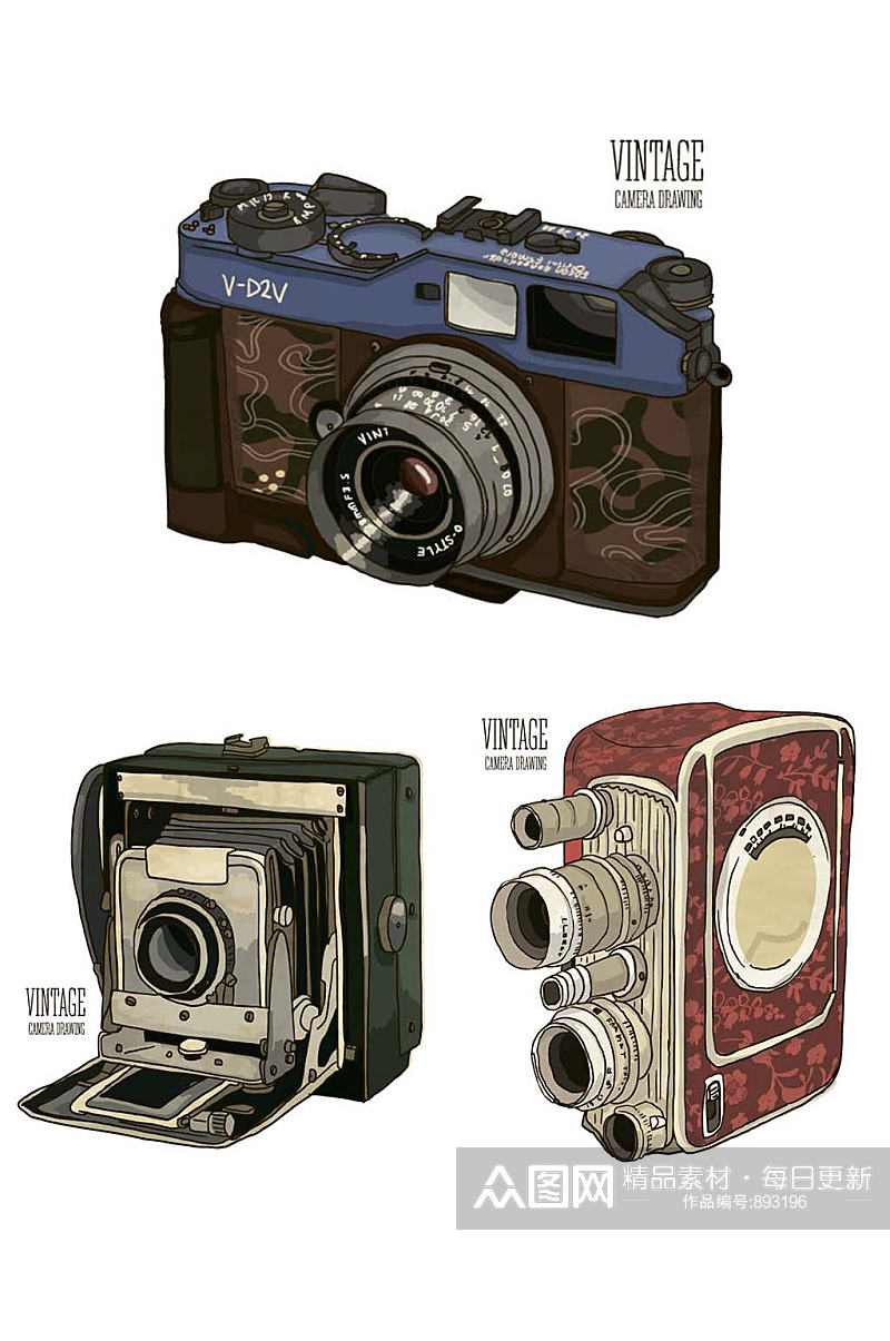 手绘复古水彩相机矢量EPS设计装饰素材素材