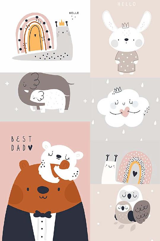 可爱卡通小动物海报卡片矢量设计素材