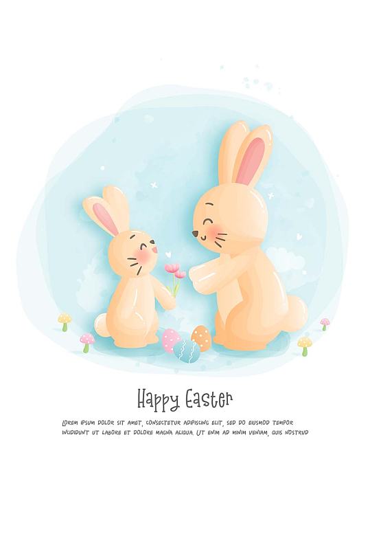 复活节可爱小兔子矢量设计海报卡片素材