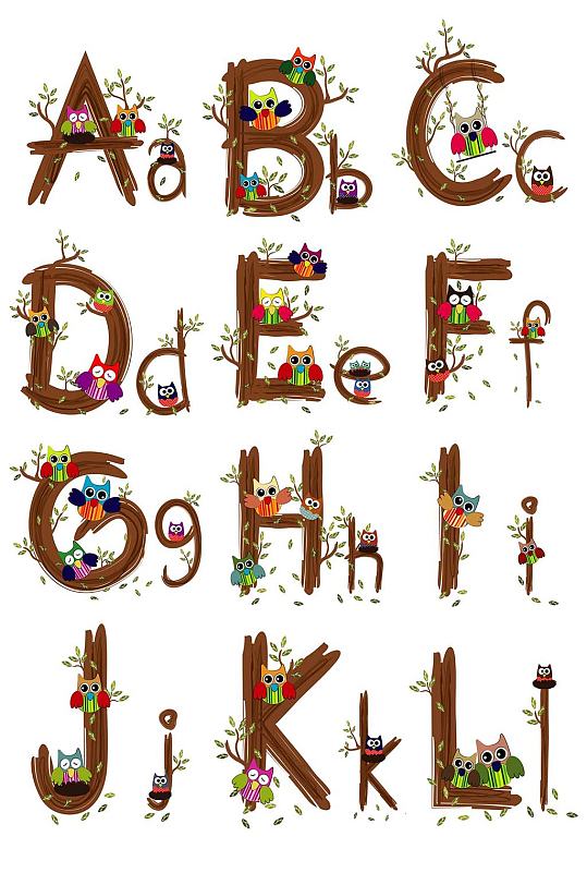 木纹手绘卡通矢量英文字母免抠设计素材