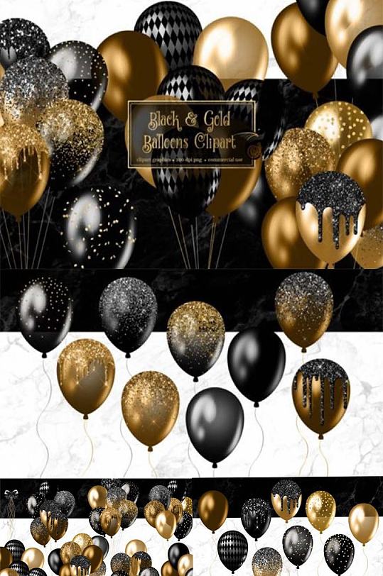 派对免抠黑金色气球装饰矢量海报设计素材