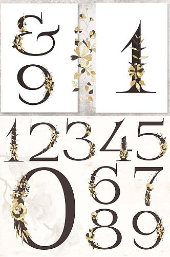 金色小花免抠数字花卉装饰卡片海报素材