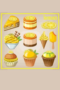 金色矢量柠檬元素甜点蛋糕设计装饰素材