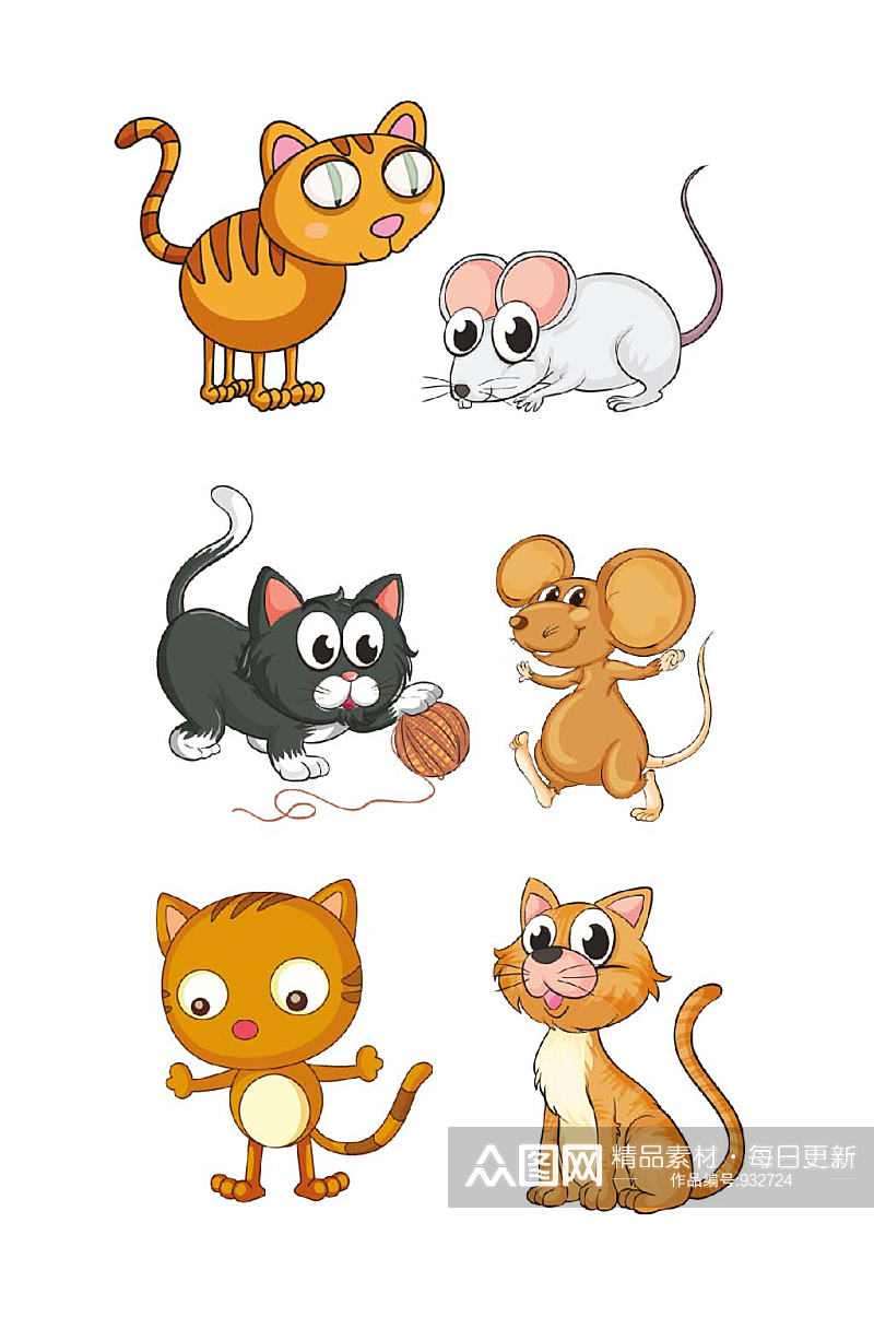 卡通动物猫和老鼠矢量免抠设计素材素材