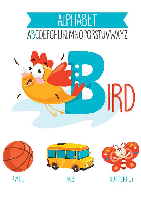 早教英语插画字母b单词设计海报创意素材