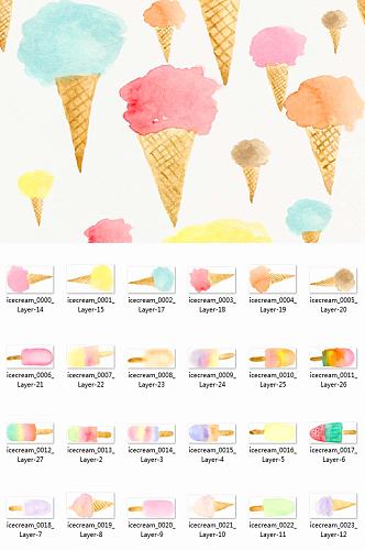 手绘水彩免抠夏日冰淇淋手账设计元素
