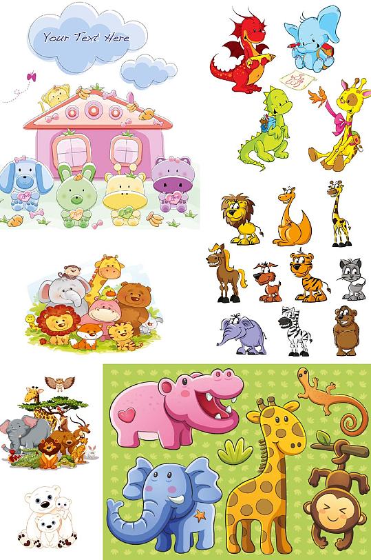 卡通动物园元素合集免抠矢量设计素材