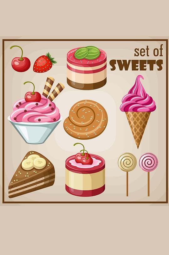 矢量甜点蛋糕蛋筒棒棒糖餐厅宣传设计素材