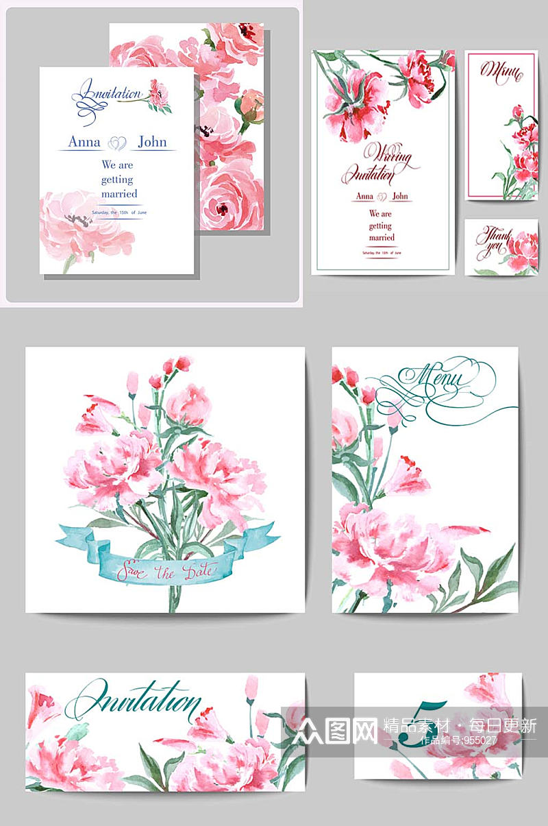 矢量粉色花朵婚礼海报卡片装饰设计素材素材