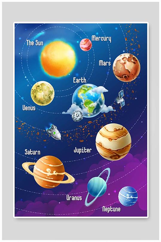太空行星宇宙火箭免抠矢量创意海报设计素材