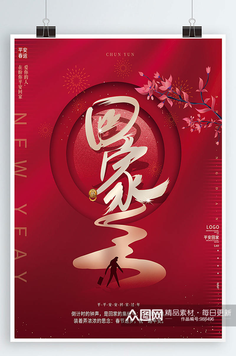 喜庆红春运朋友圈回家过年春节新年海报素材