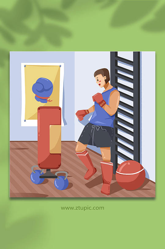 正在打拳的男生拳击人物插画-众图网