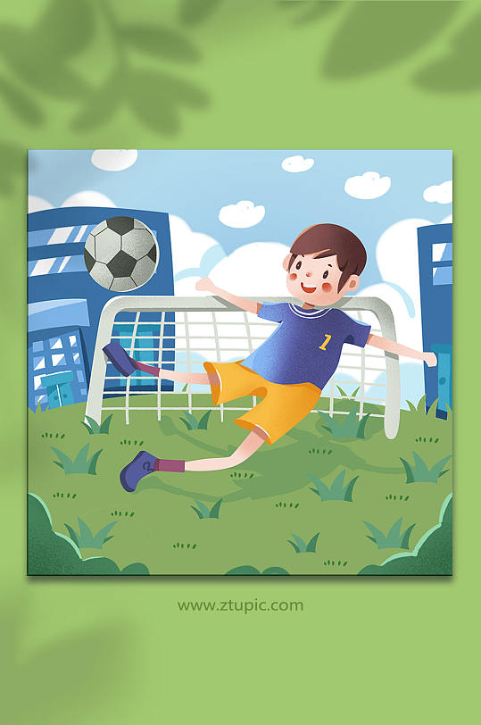扁平化主球场题注求的少年踢足球人物插画