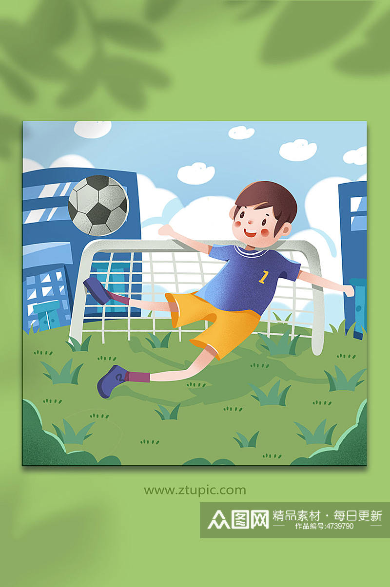扁平化主球场题注求的少年踢足球人物插画素材