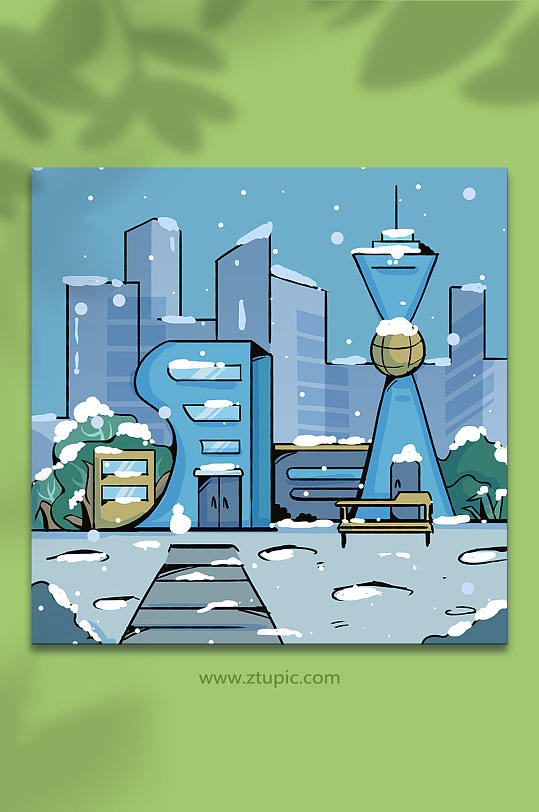 勾线风冬天下雪天气城市建筑正版作品,可商用勾线危险驾驶人物漫画