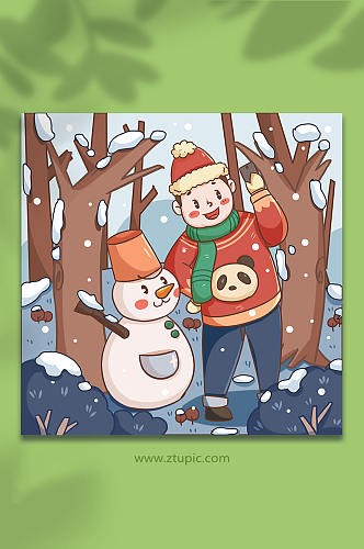 冬季大雪节气小男孩大雪节气人物插画