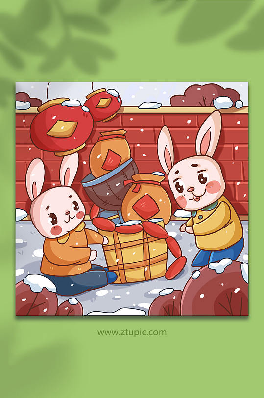可爱兔子新年兔年年货节办年货插画