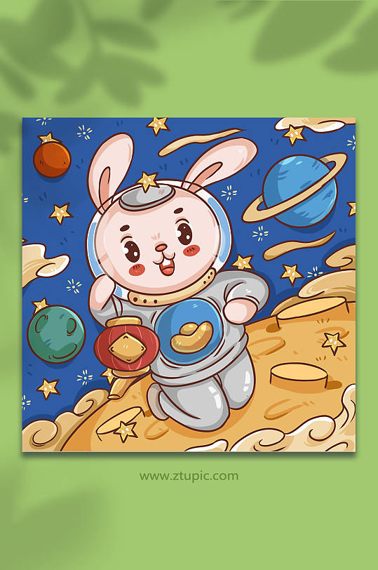 可爱兔子春节宇航员兔年插画