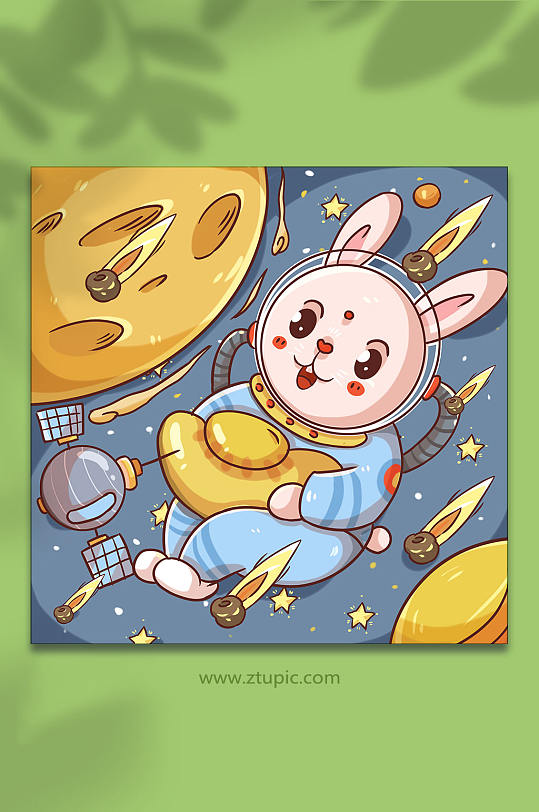 兔年宇航员兔子抱着元宝的航空小兔子在太空