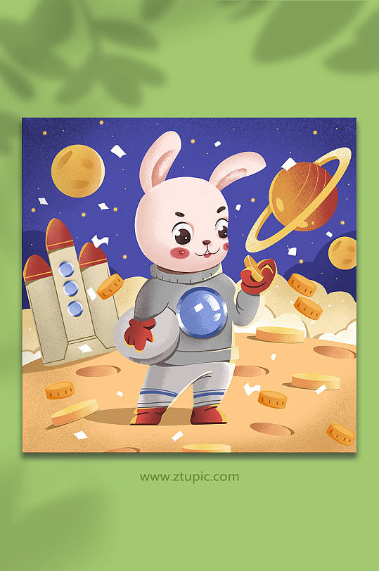 可爱兔年宇航员兔年插画