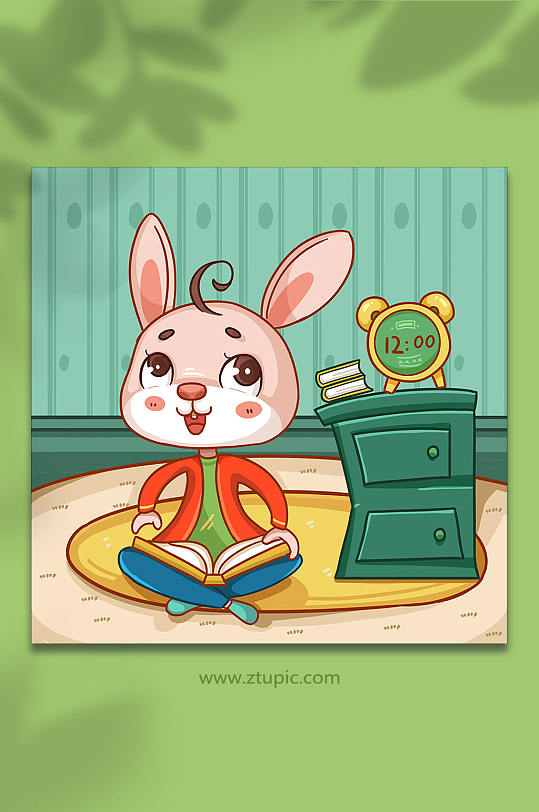 卡通可爱校园兔子学习人物插画