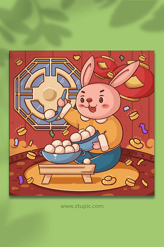 兔年传统美食元宵节兔年插画