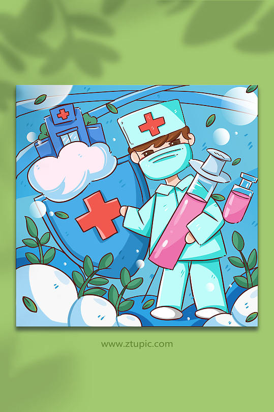 拿着针筒的医生疫苗接种宣传插画-众图网