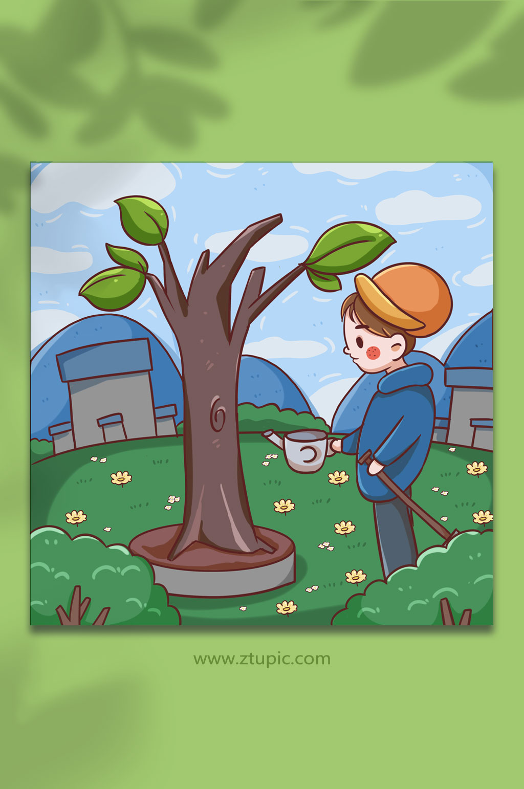 植树步骤卡通图片