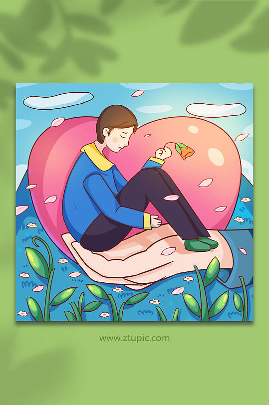 卡通爱心关爱抑郁症人物插画-众图网