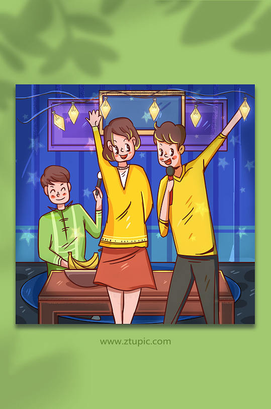 朋友们ktv唱歌k歌聚会人物插画