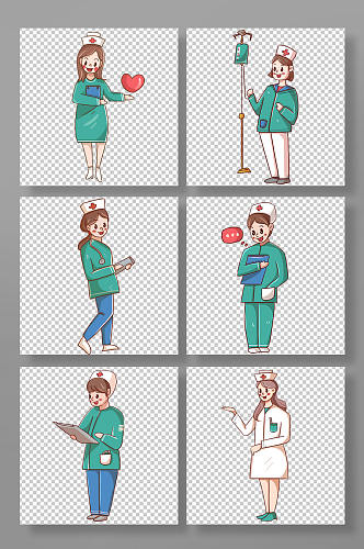 绿色护士人物元素插画