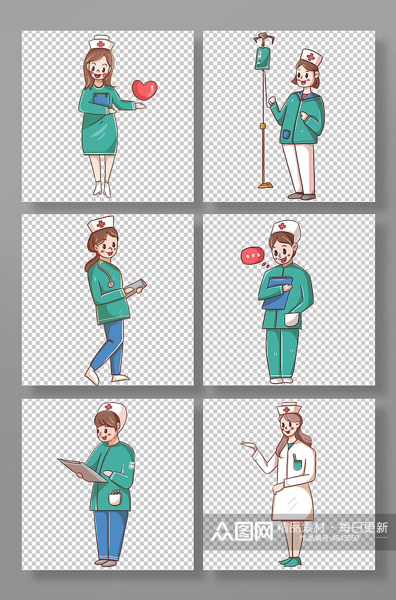 绿色护士人物元素插画素材