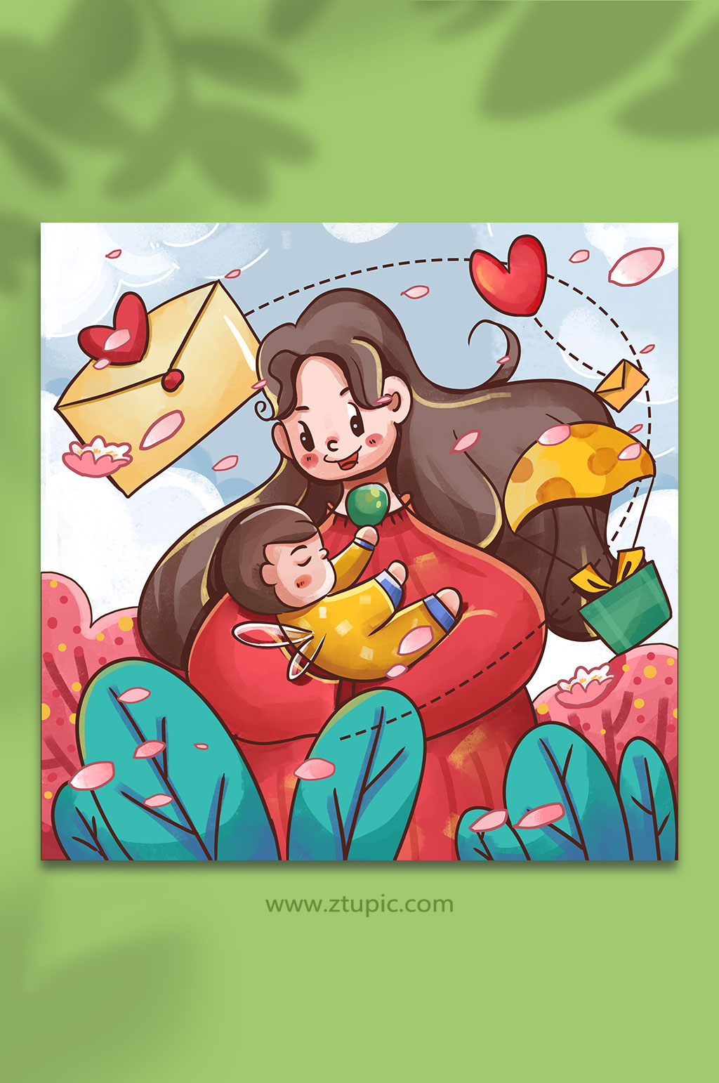 母親節(jié)人物抱著嬰兒的母親插畫(huà)素材